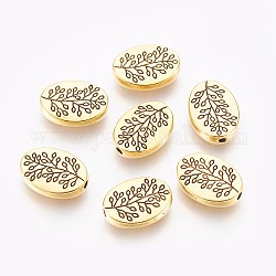 Perline in lega stile tibetano, ovale con foglia, cadmio & nichel &piombo libero, oro antico, 14x10x3mm, foro: 1.5mm.