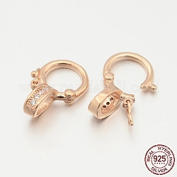 925 Sterling Silver Micro Pave Cubic Zirconia Twister Clasps, Rose Gold, 14x10x5mm, Hole: 3mm