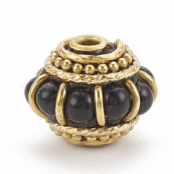 Handmade Indonesia Beads, with Golden Tone Brass Findings, Lantern, Black, 11x14x13mm, Hole: 1.5mm