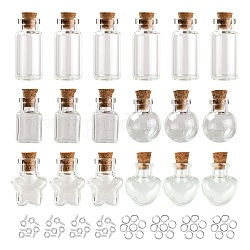 10Pcs Round Glass Bottle, with Cork Plug, Jump Rings and Iron Screw Eye Pin, for DIY Wishing Bottle, Clear, 2x2.45cm, Hole: 5.5mm, Capacity: 2.5ml(0.08fl. oz), 5 style, 2pcs/style