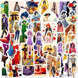 50 Stück Vinyl-Aufkleber mit niedlichem Cartoon-Mädchen, Wasserfeste Aufkleber für DIY-Scrapbooking, Kunsthandwerk, Mischfarbe, 53~62x17~53x0.2 mm