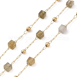 Quadratische Perlenketten aus natürlichem Labradorit, mit goldenem 304 Zubehör aus Edelstahl, ungeschweißte, 2~3x2~2.5x2~2.5 mm