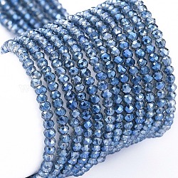 FilI di perline in vetro placcato, pieno arcobaleno placcato, sfaccettato, rondelle, Blue Marine, 2x1.5mm, Foro: 0.6 mm, circa 235~247pcs/filo, 14.57~14.76 pollice (37~37.5 cm)