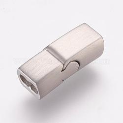 304 Stainless Steel Magnetic Clasps with Glue-in Ends, Rectangle, Frosted, Stainless Steel Color, 20.5x8x6.5mm, Hole: 3x6mm