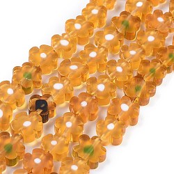 Chapelets de perle de millefiori en verre manuelles, fleur, orange foncé, 6.4~9x3.2mm, Trou: 1mm, Environ 56 pcs/chapelet, 15.75'' (40 cm)