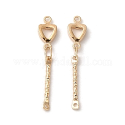 Glass Connector Charms, with Brass Findings, Real 18K Gold Plated, Heart, Clear, 27x5x1.8mm, Hole: 1mm