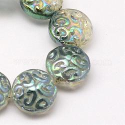 Chapelets de perles en verre électroplaqué, arc-en-ciel plaqué, plat rond, vert de mer moyen, 13.5x5mm, Trou: 1.5mm, Environ 47 pcs/chapelet, 24 pouce