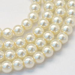 Chapelets de perle en verre peint de cuisson, nacré, ronde, jaune clair, 3~4mm, Trou: 0.5mm, Environ 195 pcs/chapelet, 23.6 pouce