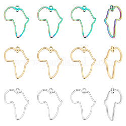 UNICRAFTALE 12Pcs 3 Colors Africa Map Open Bezels for Resin 304 Stainless Steel Africa Map Frame Pendant 26mm Hollow Open Back Africa Charms Double Hole Resin Casting Pendants for Necklace Jewelry DIY