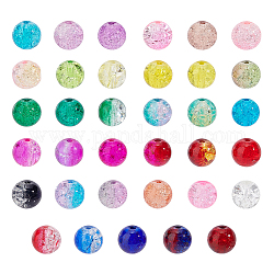 Pandahall elite 875pcs 35 colores pintados con spray transparente craquelado perlas de vidrio, redondo, color mezclado, 8mm, agujero: 1.3~1.6 mm, 25 piezas / color
