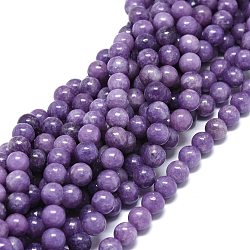 Chapelets de perles en jade lilas naturel, ronde, 8~8.5mm, Trou: 1mm, Environ 46~49 pcs/chapelet, 15.55 pouce (39.5 cm)