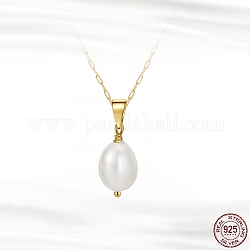 Collana con ciondolo di perle naturali con 925 catena di graffette sterling, con timbro s925, oro, 17.72 pollice (45 cm)