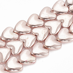 Chapelets de perles en hématite synthétique sans magnétiques, cœur, rose plaqué or, 12x13x4mm, Trou: 1mm, Environ 37 pcs/chapelet, 15.7 pouce