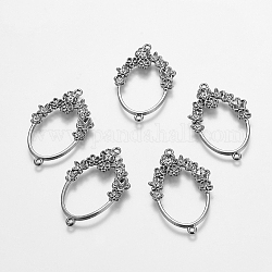 Alloy Links connectors, Oval, Accented with Flower, Gunmetal, Lead Free, Nickel Free and Cadmium Free, about 42mm long, 26mm wide, 4mm thick, hole: 1.5mm