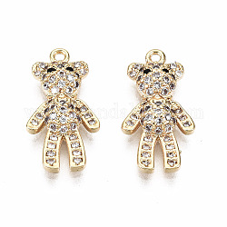 Brass Micro Pave Clear Cubic Zirconia Pendants, Nickel Free, Bear, Real 18K Gold Plated, 16x8.5x3mm, Hole: 1mm