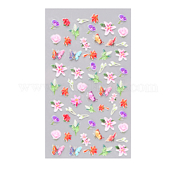 5D Watermark Slider Gel Nail Art, Butterfly & Flower Nail Art Stickers Decals, for Nail Tips Decorations, Plum, 105x60mm