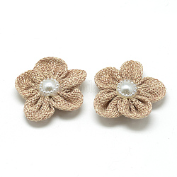 Accessoires de costume de chanvre imitation faits à la main avec perle d'imitation, fleur, tan, 40~45x12~14mm