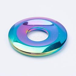 Pendentifs en hématite synthétique sans magnétique électrolytique, disque de donut / pi, multi-couleur plaquée, largeur du beignet: 16 mm, 50x7mm, Trou: 18mm