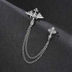 Spilla con ali d'angelo e nappe con catena a croce, distintivo in lega di strass per giacche cappelli borse, platino, 190mm