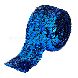 プラスチックpaillette弾性ビーズ  スパンコールビーズ  装飾アクセサリー  8列パレットロール  フラット  ブルー  69~75x1.5mm  1m /連