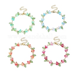 Set di 4 braccialetti con catena link in acrilico e vetro con perline di 4 colori, oro 304 gioielli in acciaio inossidabile per le donne, colore misto, 7-1/8 pollice (18.2 cm), 1pc / color
