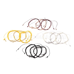Set di braccialetti di perline di nylon intrecciati regolabili, con perline semi di vetro, perle tonde in ottone e microsfere in ottone con micro pavé di zirconi trasparenti, colore misto, diametro interno: 2-1/4~ 4-1/8 pollice (5.6~10.5 cm), 3 pc / insieme.