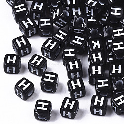 Opake Legierung Perlen, horizontales Loch, Alphabet-Stil, Würfel, black & white, letter.h, 5x5x5 mm, Bohrung: 2 mm, ca. 450 Stk. / 45 g