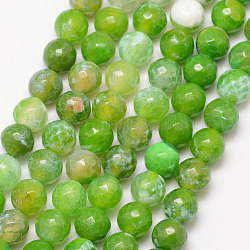 Natural Fire Crackle Agate Bead Strands, Round, Grade A, Faceted, Dyed & Heated, Lawn Green, 6mm, Hole: 1mm, about 61pcs/strand, 15 inch