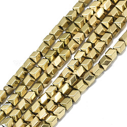 Electroplate Non-magnetic Synthetic Hematite Beads Strands, Faceted, Real 18K Gold Plated, 3x2.5x2.5mm, Hole: 0.5mm, about 132~134pcs/strand, 15.75 inch(40cm)