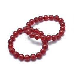 Bracciali elasticizzati con perle di giada naturale, tondo, tinto, 2 pollice ~ 2-1/8 pollici (5.2~5.5 cm), perline:10mm