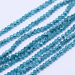 Fili di perle di vetro verniciato trasparente sfaccettato, cielo blu profondo, 3x2.5mm, Foro: 0.8 mm, 180~185 pcs / Filo, 17.5 pollice