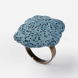 Pepite regolabili anelli da dito in pietra lavica, con i risultati in ottone placcato platino, Blue Steel, 18mm