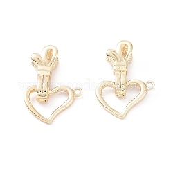 Rack Plating Brass Fold Over Clasps, Long-Lasting Plated, Heart, Real 18K Gold Plated, Clasp: 18.5x8x6mm, Heart: 12.5x18x1.8mm, Hole: 1.6mm
