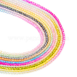 10 filo 10 fili di perle di vetro trasparenti di colore sfumato, perline multicolore segmentate, tondo sfaccettato, colore misto, 2mm, Foro: 0.8 mm, circa 180pcs/filo, 13.98~14.25 pollice (35.5~36.2 cm), 1 filo / colore