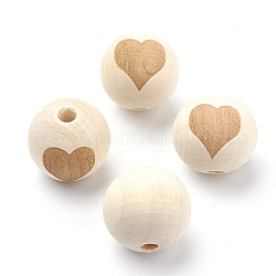 Unfertige Holzperlen, natürliche Holz lose Perlen Abstandsperlen, Runde mit Herz, alte Spitze, 18.5~19x17.5 mm, Bohrung: 3.5~4 mm
