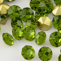 Grade A Glass Pointed Back Chaton Rhinestones, Back Plated, Diamond, Olivine, 4.0~4.2mm, about 144pcs/gross