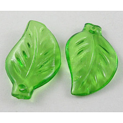 Transparent Acrylic Pendants, Leaf, Green, about 20mm long, 12mm wide, 2.5mm thick, hole: 1.5mm