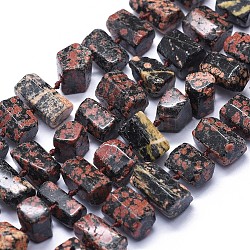 Natural Red Snowflake Obsidian Beads Strands, Hexagonal Prism, 11~14x7~11mm, Hole: 0.5mm, about 41pcs/strand, 16.5 inch~16.9 inch(42~43)