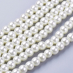 Perlas de vidrio blanco cremoso, cuentas sueltas redondas para joyería, collar, fabricación artesanal, 6mm, agujero: 1 mm, aproximamente 140 pcs / cadena