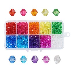 Perles acryliques transparentes de bicones facettées, teinte, couleur mixte, 6mm, Trou: 1mm, 1300 pcs / boîte