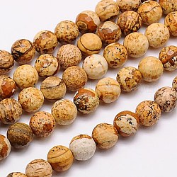 Chapelets de perles en jaspe avec images naturelles, facette, ronde, 8mm, Trou: 1mm, Environ 46 pcs/chapelet, 15.75 pouce