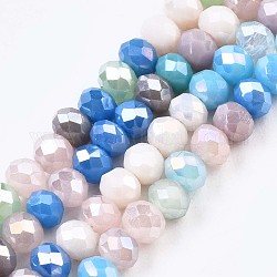 Chapelets de perles en verre, de couleur plaquée ab , facette, rondelle, colorées, 3.5x3mm, Trou: 0.8mm, Environ 132~140 pcs/chapelet, 14.80 pouce ~ 15.16 pouces (37.6 cm ~ 38.5 cm)