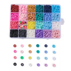 24 Colors Eco-Friendly Handmade Polymer Clay Beads, for DIY Jewelry Crafts Supplies, Disc/Flat Round, Heishi Beads, Mixed Color, 6x1mm, Hole: 2mm, 24 colors, about 190~200pcs/color, 4560~4800pcs/box