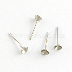 304 Stainless Steel Flat Round Blank Peg Stud Earring Settings, Stainless Steel Color, 14x4mm, pin:1mm, fit for 4mm rhinestone