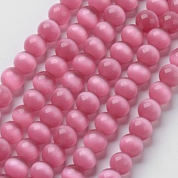 Katzenaugen-Perlen, Runde, neon rosa , 8 mm, Bohrung: 1 mm, etwa 15.5 Zoll / Strang, ca. 49 Stk. / Strang
