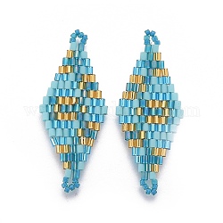 MIYUKI & TOHO Handmade Japanese Seed Beads Links, Loom Pattern, Rhombus, Pale Turquoise, 40~41.5x16~16.7x1.7~1.8mm, Hole: 1.4~1.5mm