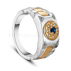Shegrace 925 Fingerring aus Sterlingsilber, Uhrkette, 18k vergoldet Runde, AAA Zirkonia, Größe 9, Mitternachtsblau, 19 mm
