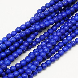 Chapelets de perles en turquoise synthétique, teinte, ronde, bleu, 6mm, Trou: 1mm, Environ 67 pcs/chapelet, 15.75 pouce