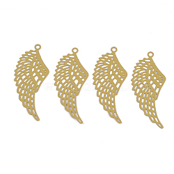 430 Stainless Steel Filigree Pendants, Spray Painted, Etched Metal Embellishments, Wing, Goldenrod, 35x15x0.5mm, Hole: 1.5mm