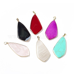 Natural & Synthetic Gemstone Big Pendants, Teardrop Charms, with Rack Plating Golden Tone Brass Findings, Cadmium Free & Lead Free, Mixed Dyed and Undyed, 60~70x30~35x5mm, Hole: 8.5x5.5mm